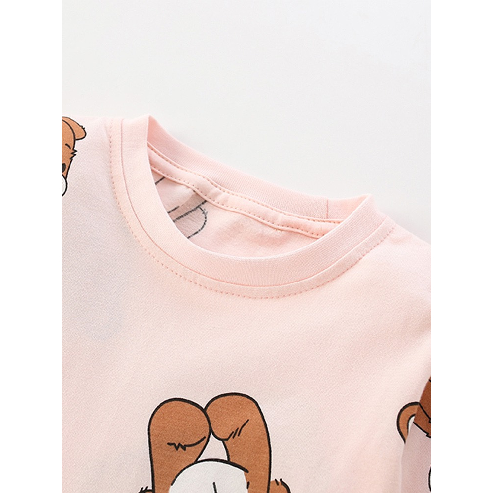 Bộ cotton hồng gấu nâu Malwee thời trang trẻ em từ 2-7 tuổi MW8730