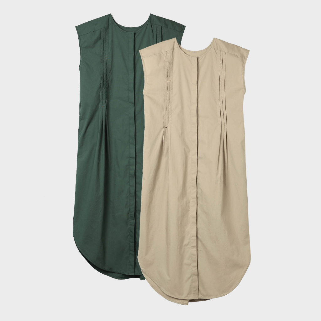 TimTay Đầm Xếp Ly Tay Ngắn 100% Cotton Poplin - Dramatic Dress