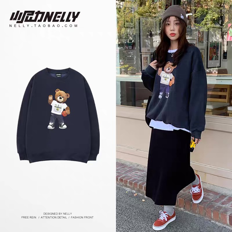 Áo sweater nỉ bông NAVY dài tay nam nữ mùa đông, nỉ cổ tròn dáng rộng thời trang Ulzzang Deliz Chou Chou