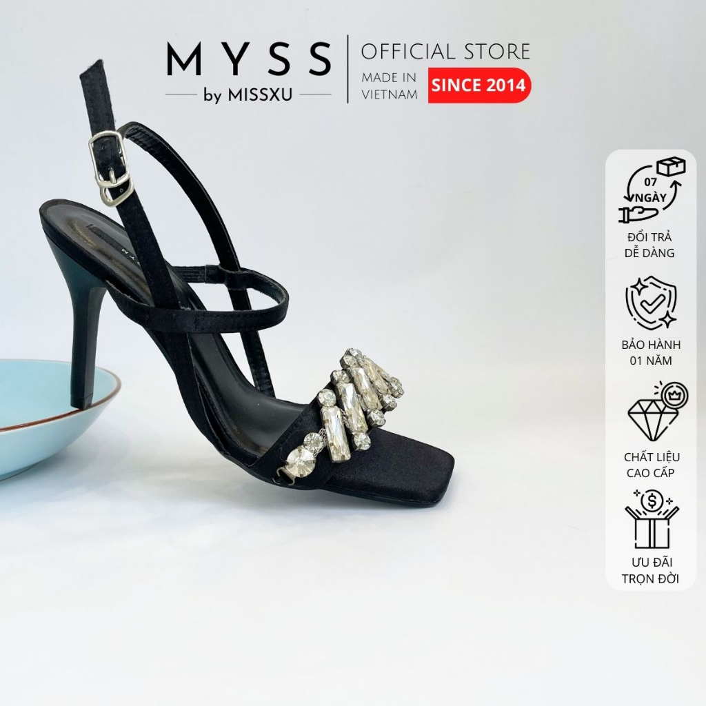 Giày sandal nữ bản lớn đính đá xéo 7cm gót nhọn cao cấp MYSS - SD179