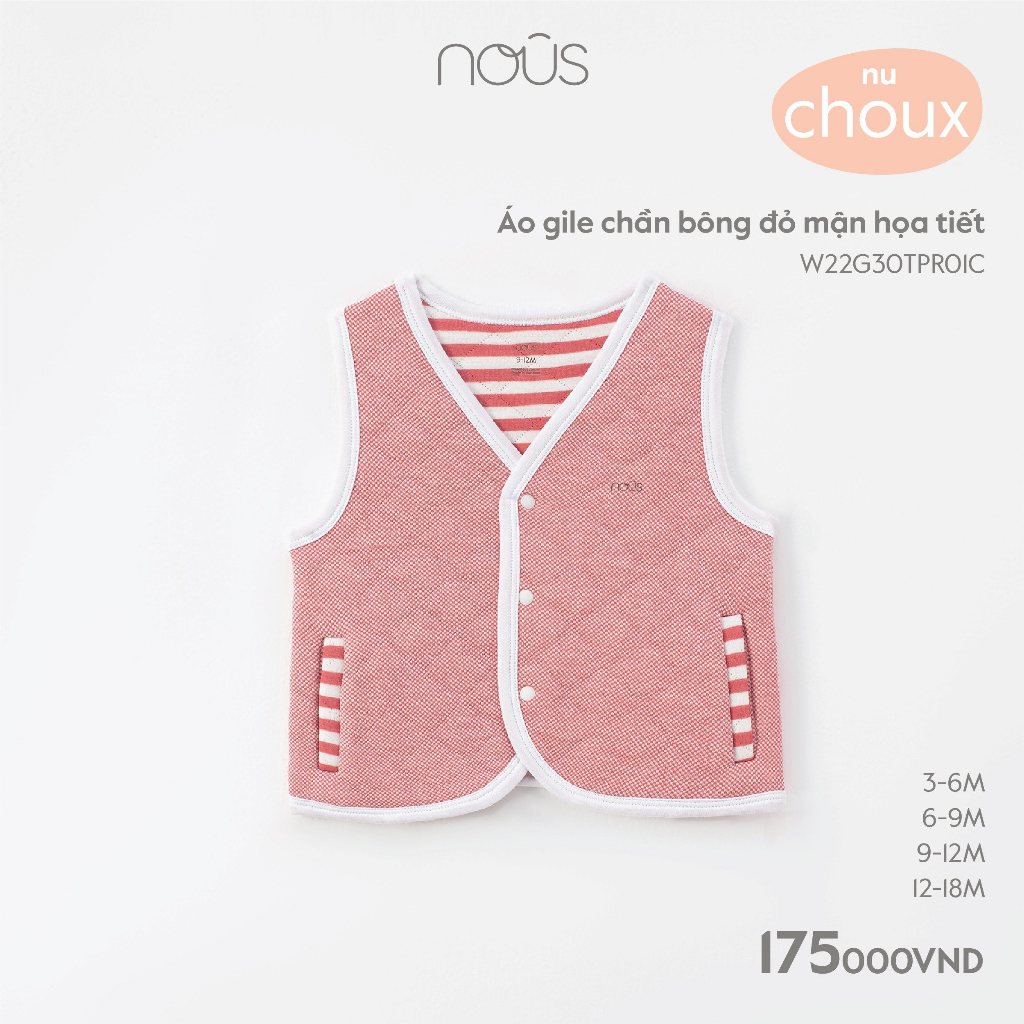 Áo khoác gilet Nous kẻ sóc hai màu, chất liệu Nu Choux Bé Trai Bé Gái từ 3-6 Tháng Đến 18-24 tháng