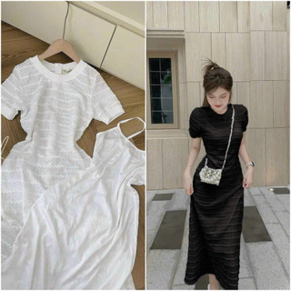 Set đầm body dài dập ly dáng dài cho nàng trẻ trung sành điệu đi tiệc,xuống phố