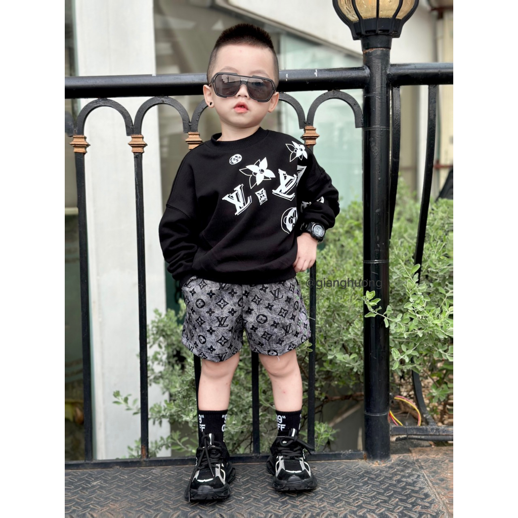 Bộ nỉ Guci cho bé trai bé gái dài tay quần ngắn, set đồ quần áo mùa đông trẻ em Samy Kids