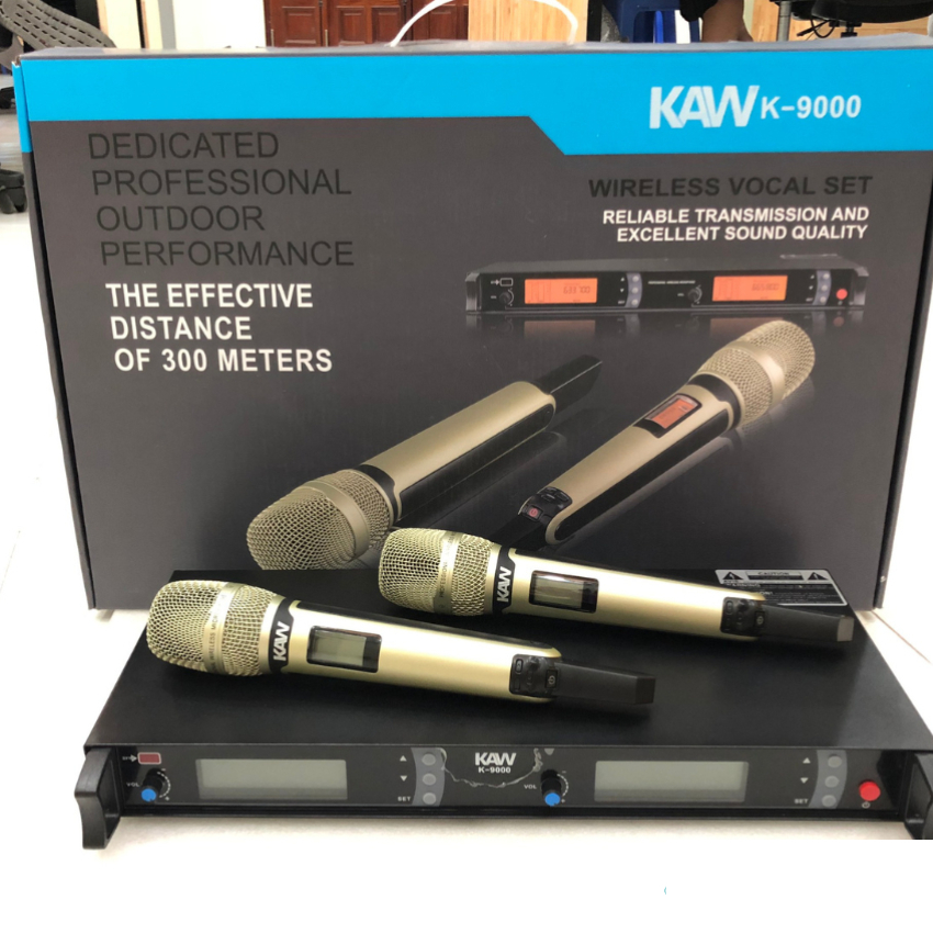 Micro Không Dây Cao Cấp KAW K9000 sóng UHF, chống rú, chống rít - Mic karaoke gia đình chuyên nghiệp- bảo hành 12 tháng