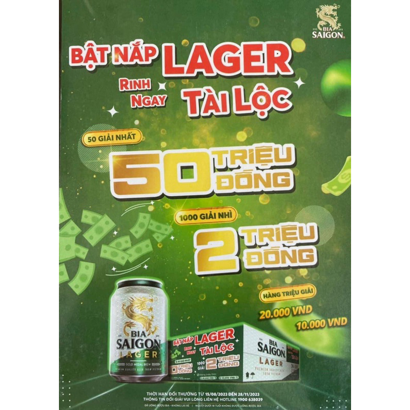 Bia Sài Gòn xanh Lager  (date 18/08/24) trúng thưởng đỏ