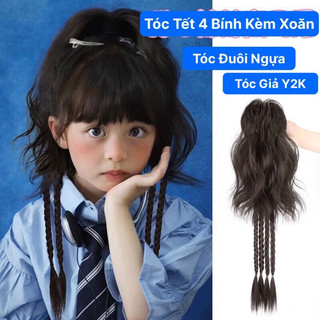 Tóc giả ngoạm đuôi ngựa dài 55cm tết 4 xoăn lơi, tóc giả y2k cho teengirl mybaby