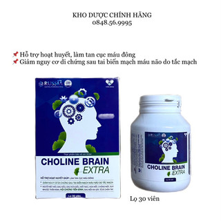 BỔ NÃO Choline Brain Extra hộp 30 viên - Hoạt huyết, làm tan cục máu đông, giảm tiền đình, đau vai gáy, tê bì chân tay