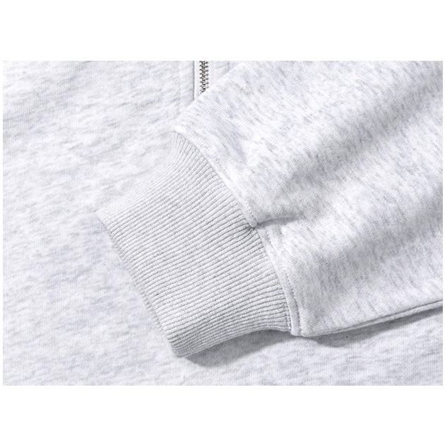 Áo sweater nỉ cổ bẻ Dessuu màu xám họa tiết chữ màu xanh lá