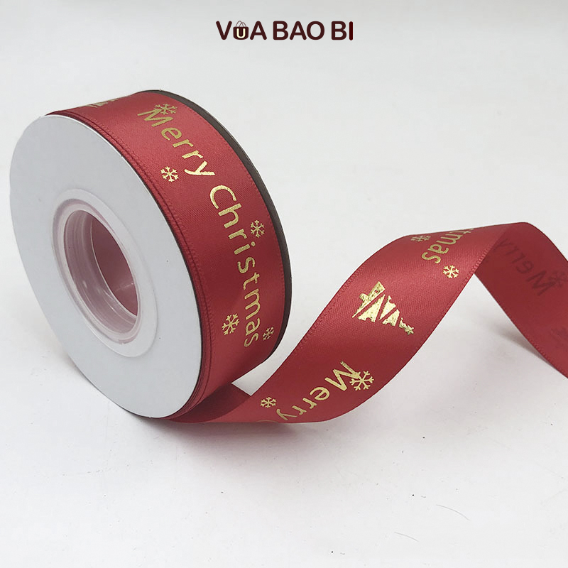 Cuộn ruy băng giáng sinh Merry Christmas bản 2.5cm dài 22m RB03 cuộn nơ trang trí Noel màu xanh/ đỏ