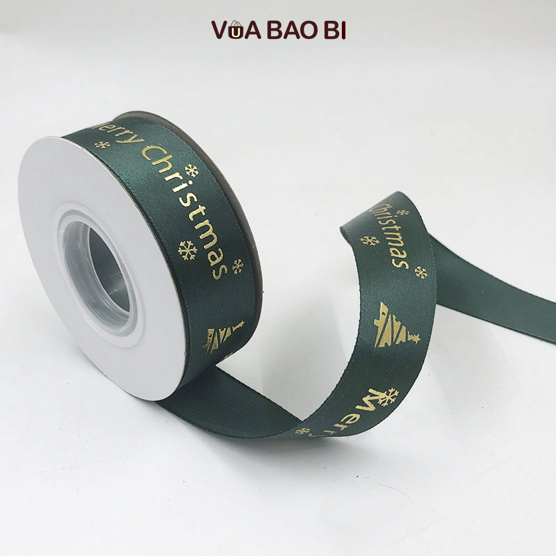 Cuộn ruy băng giáng sinh Merry Christmas bản 2.5cm dài 22m RB03 cuộn nơ trang trí Noel màu xanh/ đỏ