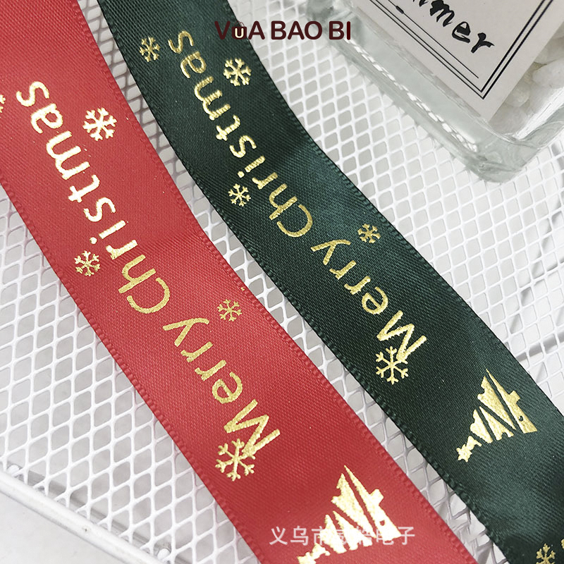 Cuộn ruy băng giáng sinh Merry Christmas bản 2.5cm dài 22m RB03 cuộn nơ trang trí Noel màu xanh/ đỏ