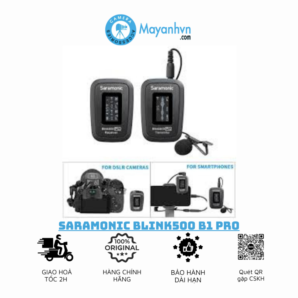 Micro Thu Âm Không Dây Saramonic Blink500 B1 Pro / 1 Phát + 1 Thu - Bảo Hành 3 Tháng