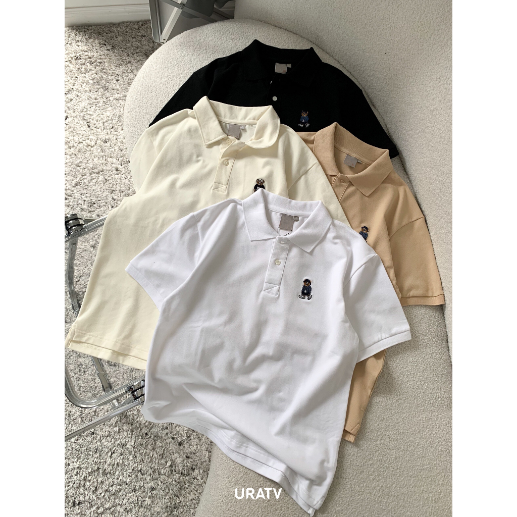 Áo thun nam nữ unisex Polo gấu form suông rộng cổ bẻ mã S