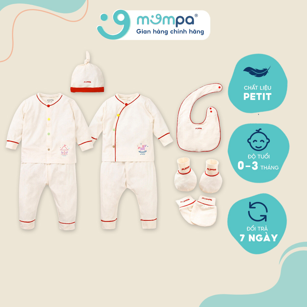 Set quà tặng sơ sinh Mompa cho bé 0-3 tháng vải Petit co giãn thoáng mát 346