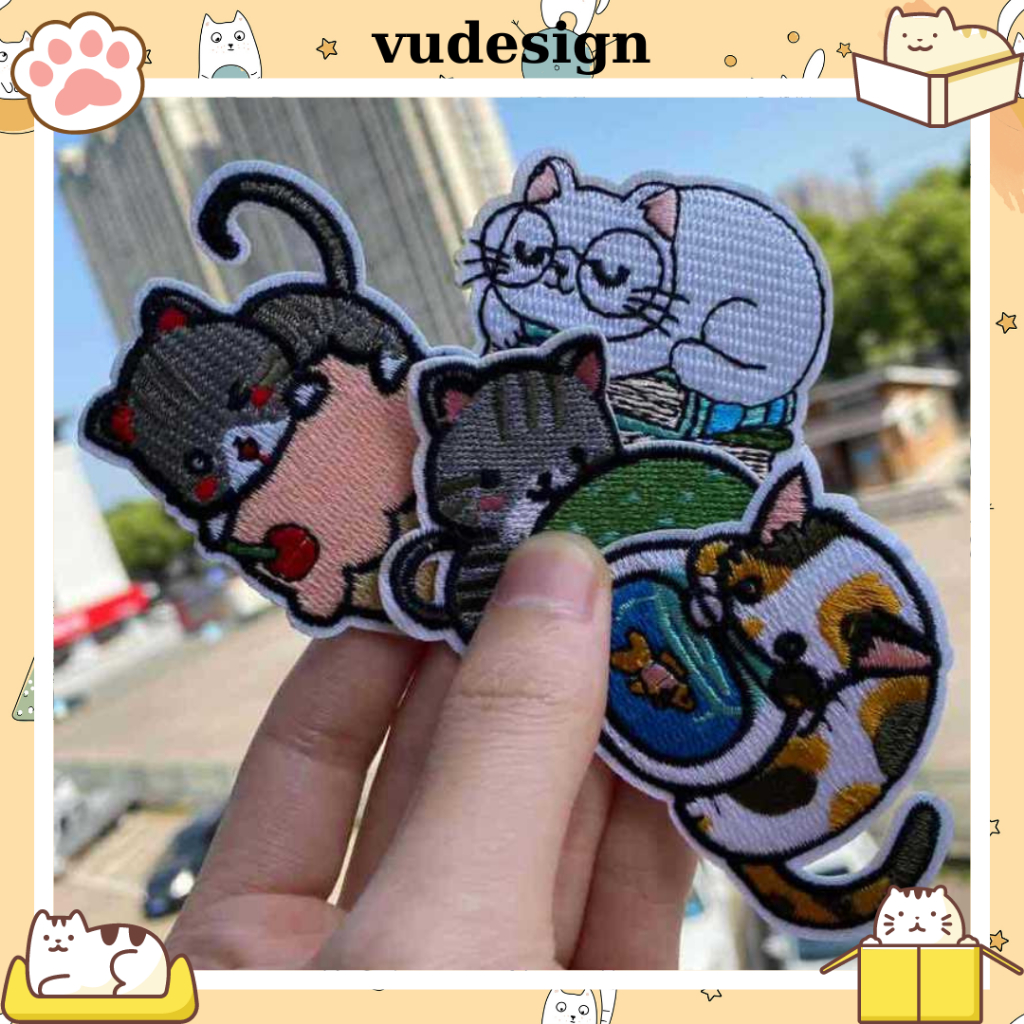 Sticker Dán Vải, Sticker Ủi Thêu Quần Áo, Balo Hình Mèo Dễ Thương Đáng Yêu Mèo Thần Tài Vudesign