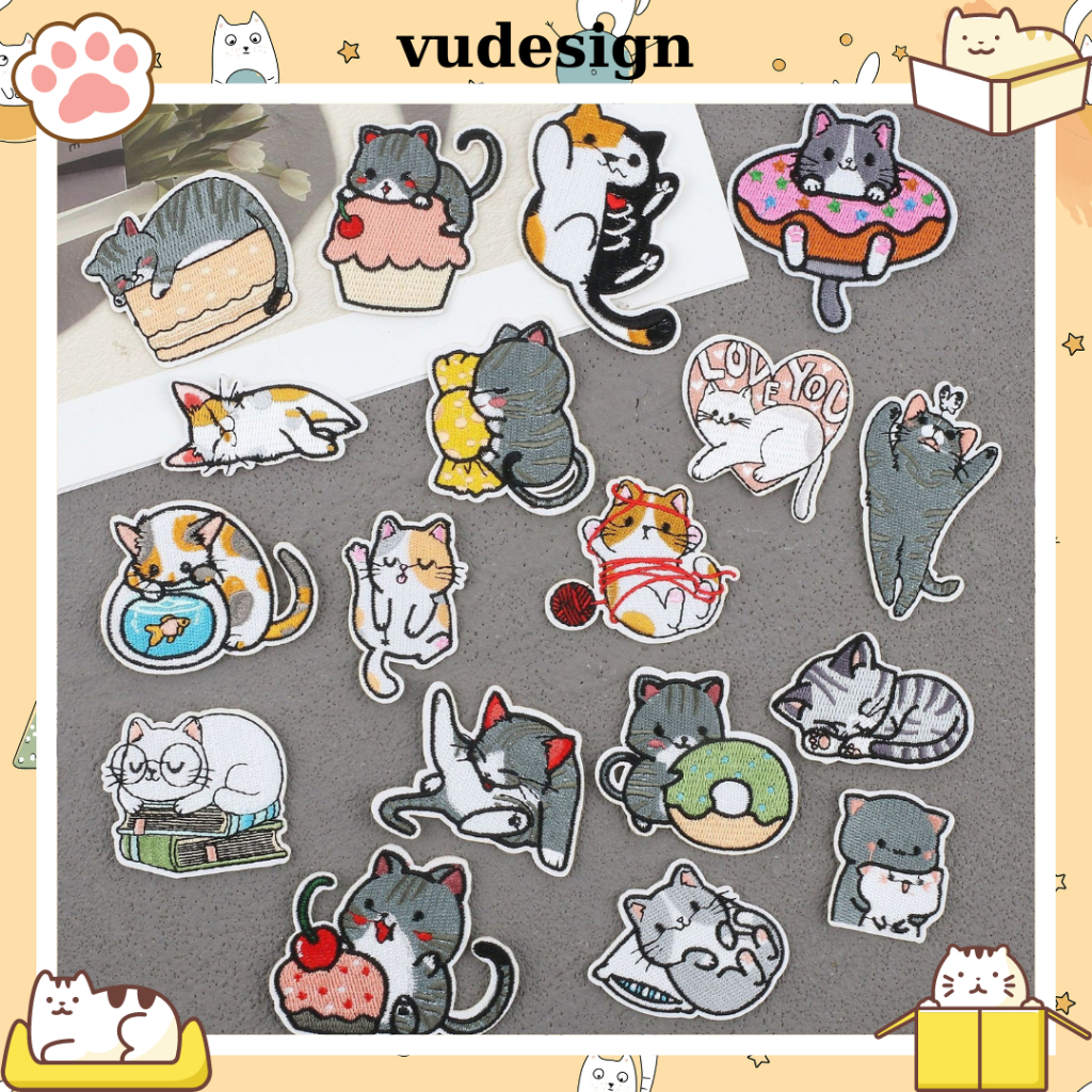Sticker Dán Vải, Sticker Ủi Thêu Quần Áo, Balo Hình Mèo Dễ Thương Đáng Yêu Mèo Thần Tài Vudesign