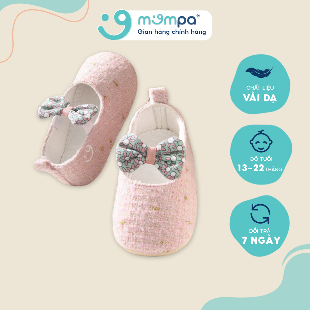 Giày tập đi cho bé gái Mompa 13 đến 22 tháng quai đeo thắt nơ vải dạ thoáng mát thấm hút mồ hôi 703