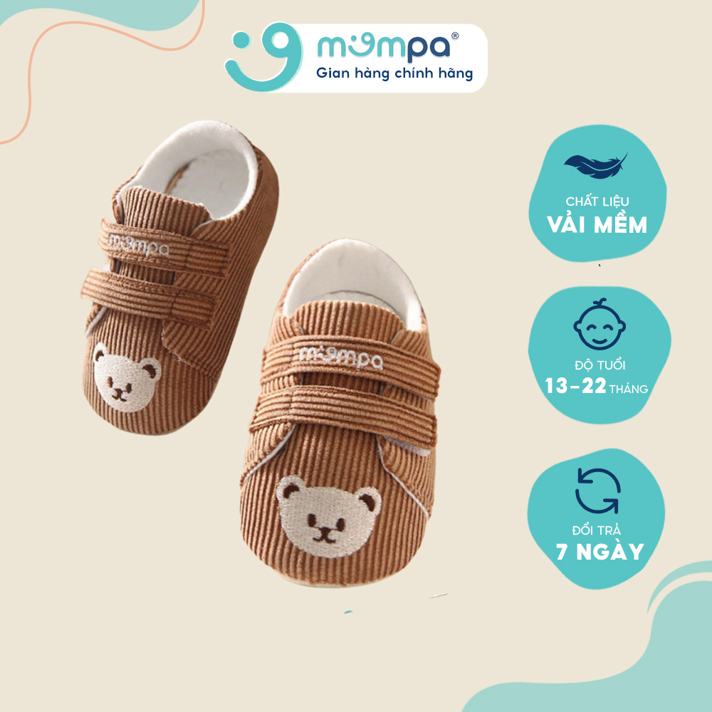 Giày tập đi đế mềm cho bé Mompa 13 đến 22 tháng vải thoáng mát họa tiết gấu dễ thương 706