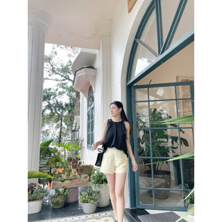 Quần short tafta cạp cao chiết eo