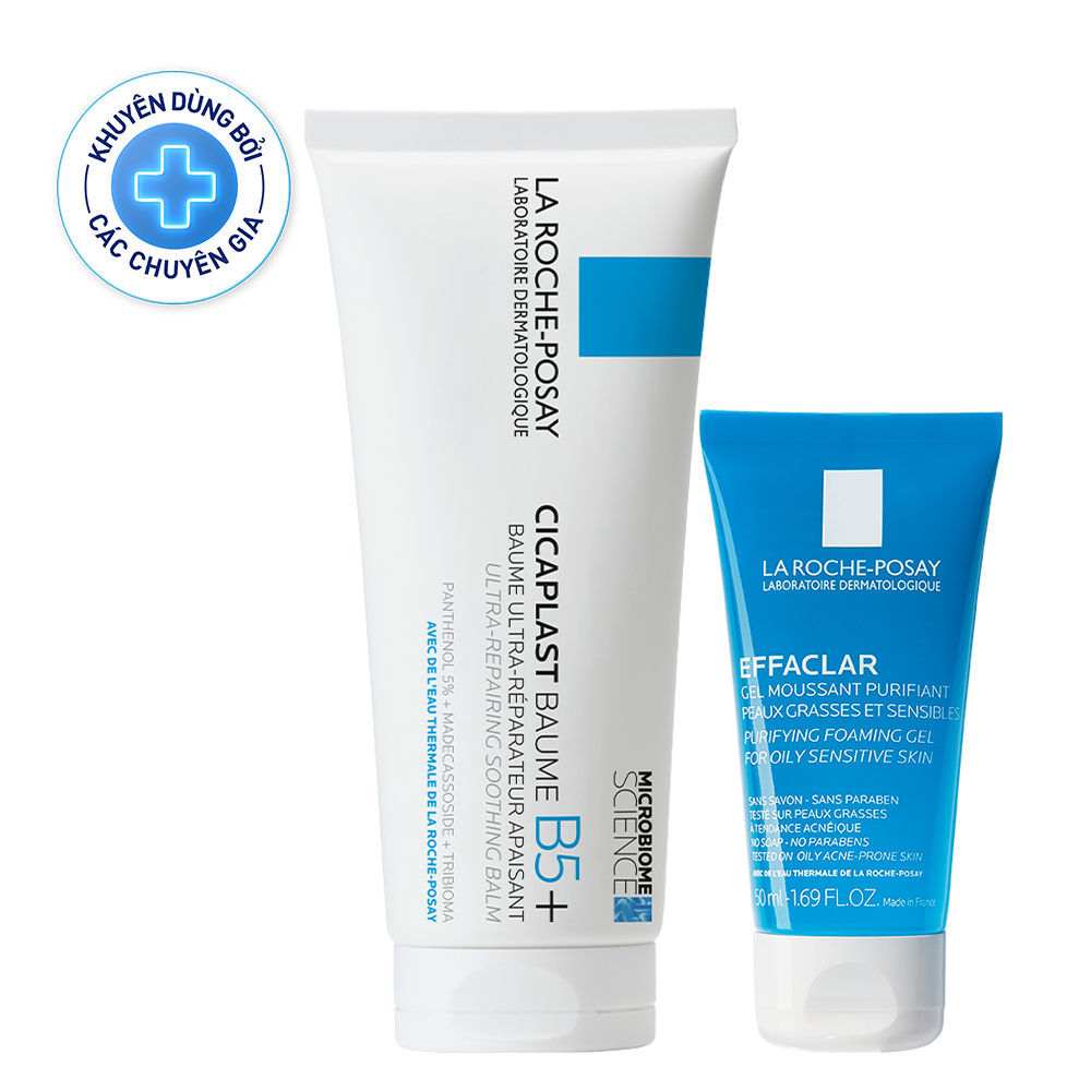 Bộ đôi làm sạch, làm dịu và phục hồi làn da đa công dụng La Roche-Posay Cicaplast Baume B5+