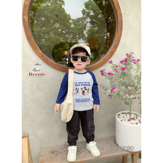 Bộ cotton phối dài tay in hình micky, bộ cotton thu đông