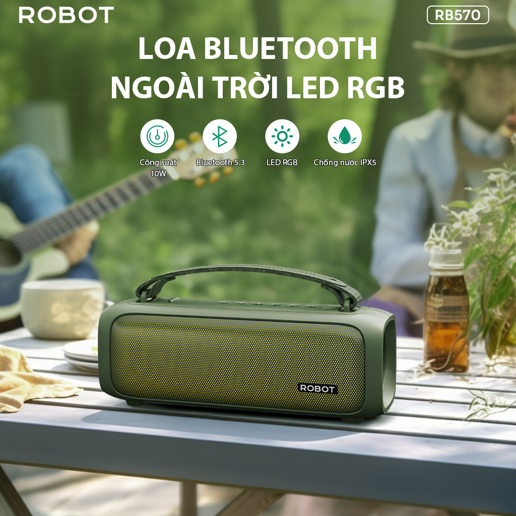 Loa Bluetooth 5.3 ROBOT RB570 Công Suất 10W Hiệu Ứng LED RGB Dung Lượng Pin Lớn