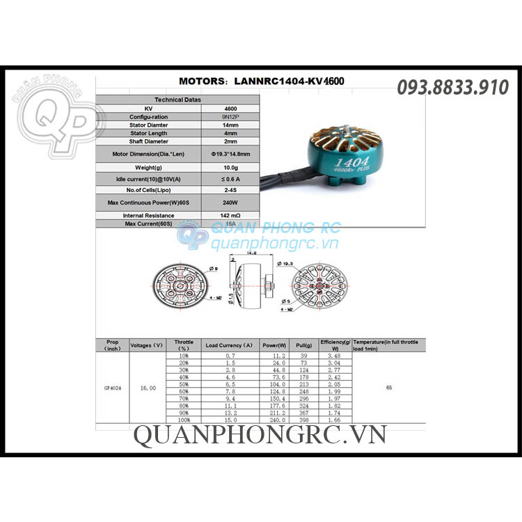 LANNRC 1404 Plus 4600KV 2-4S Brushless Motor