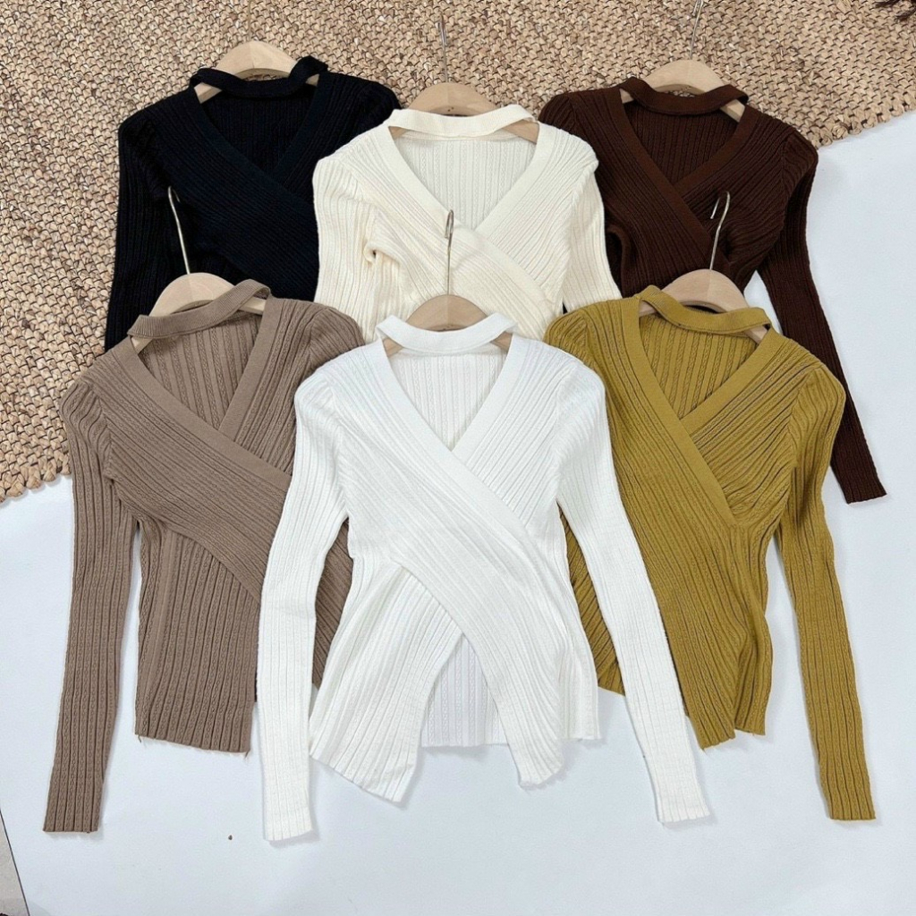 Áo Len Nữ Gân Tăm Vạt Chéo Dày Dặn Lên Dáng Cực Xinh Hàng L1 A413