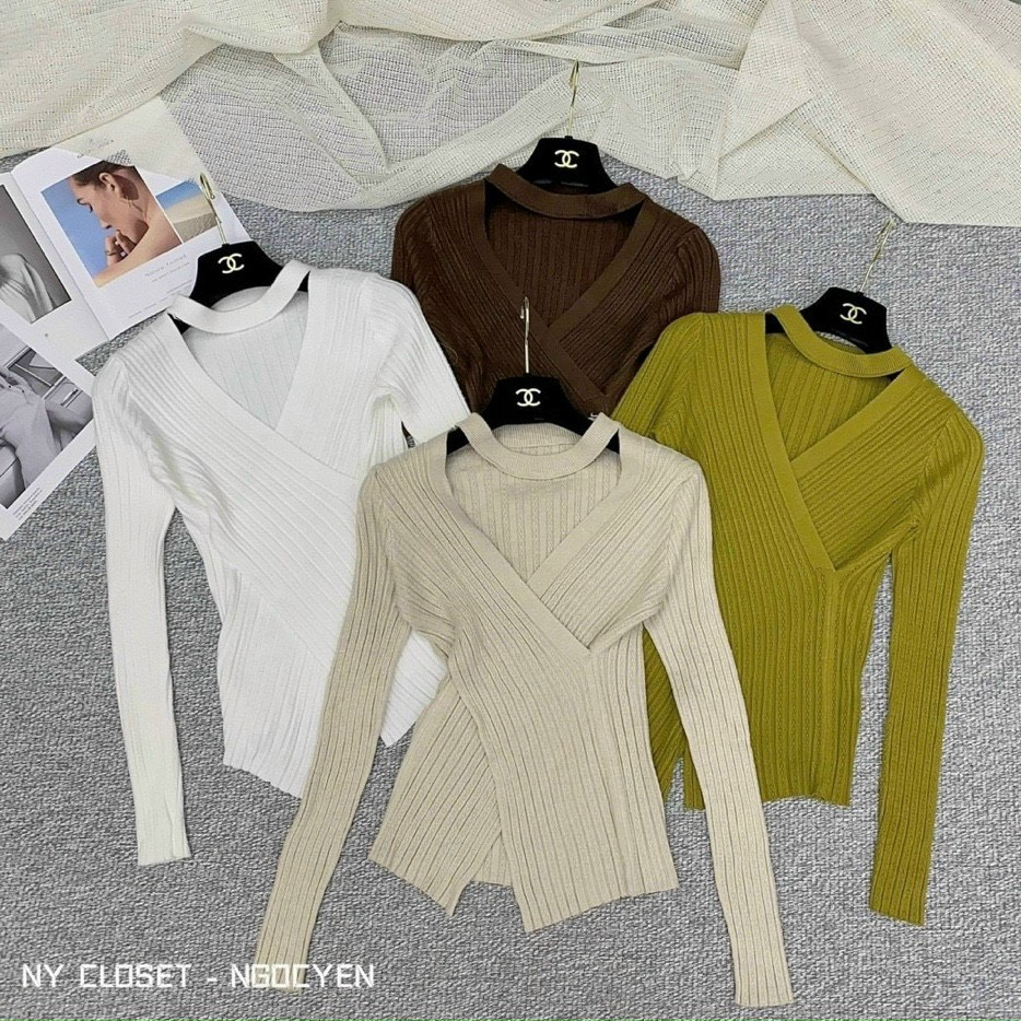 Áo Len Nữ Gân Tăm Vạt Chéo Dày Dặn Lên Dáng Cực Xinh Hàng L1 A413