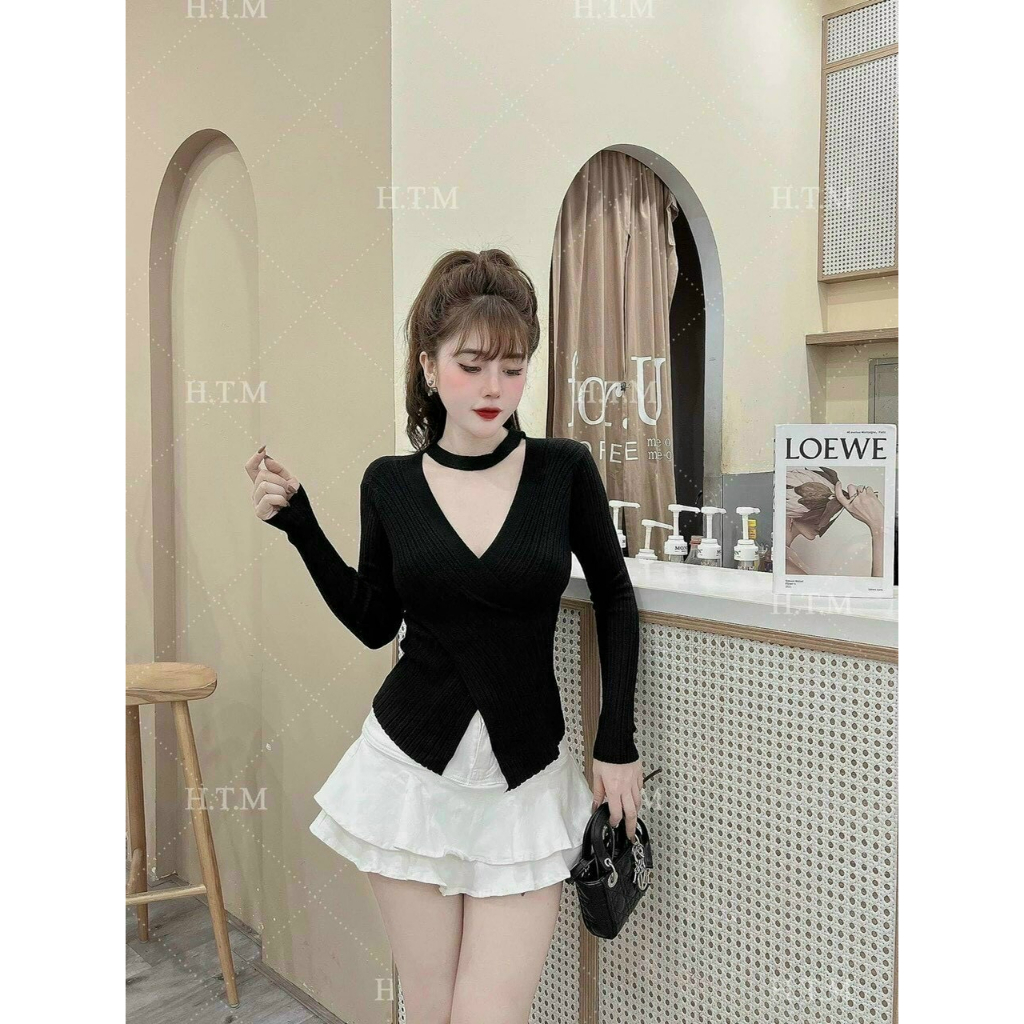 Áo Len Nữ Gân Tăm Vạt Chéo Dày Dặn Lên Dáng Cực Xinh Hàng L1 A413