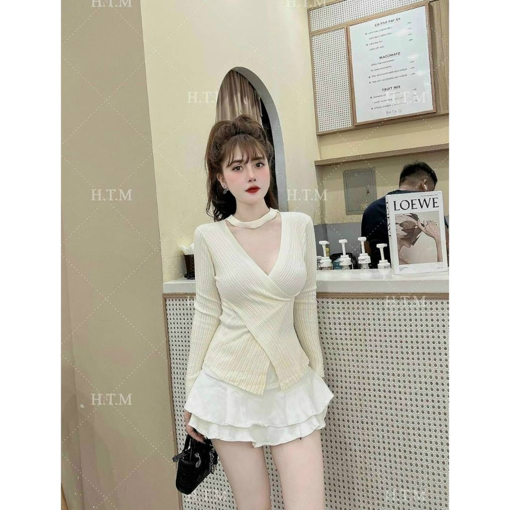 Áo Len Nữ Gân Tăm Vạt Chéo Dày Dặn Lên Dáng Cực Xinh Hàng L1 A413