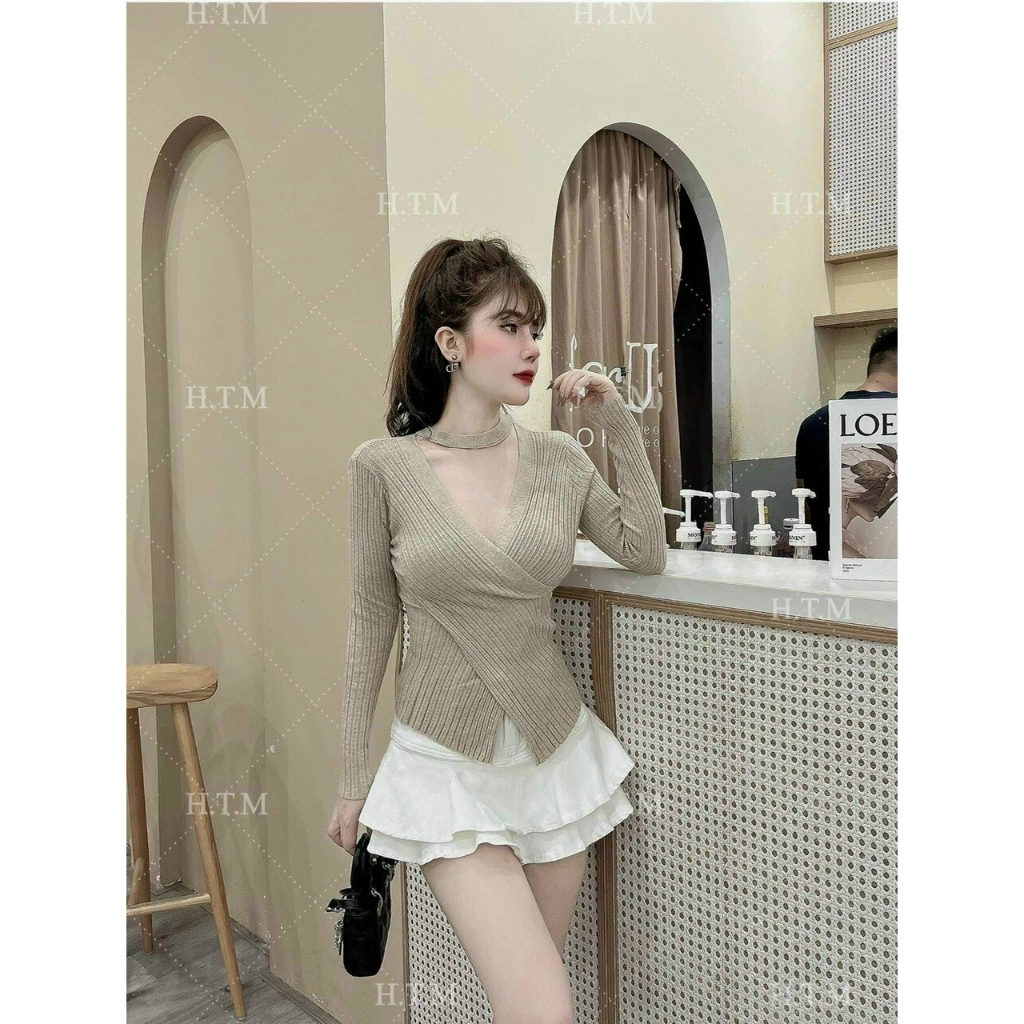 Áo Len Nữ Gân Tăm Vạt Chéo Dày Dặn Lên Dáng Cực Xinh Hàng L1 A413