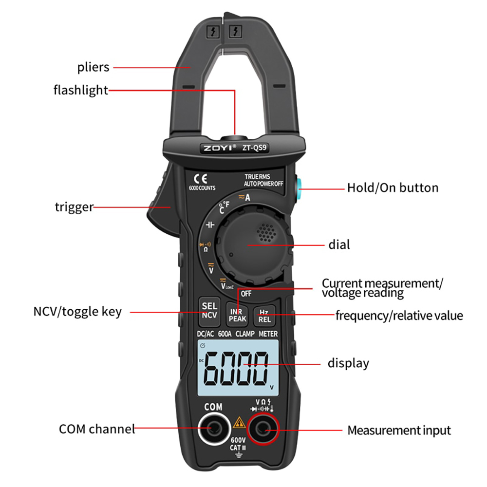 Đồng hồ ABG zoyi ZT-QS9 đo điện vạn năng TRMS 6000 số đếm, bộ kẹp khởi động kỹ thuật số, đo dòng điện AC/DC, chống nhiễu