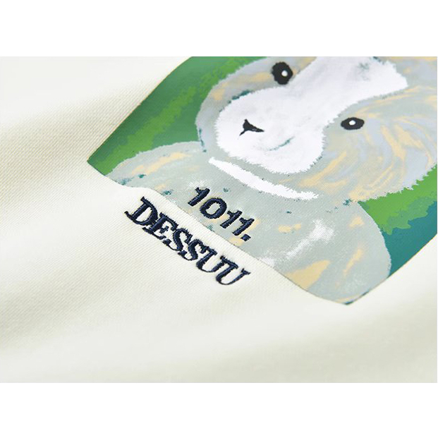Áo sweater cổ tròn dài tay Dessuu họa tiết in hình thỏ