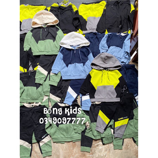 Bộ khoác nỉ hoodie bé trai phối màu dây chữ gê