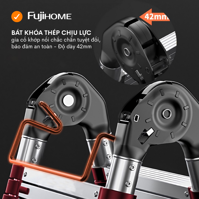 Thang nhôm INOX rút chữ A 4,4m - 5m Nhật Bản gấp gọn Fujihome chống trượt, thang rút đôi đa năng gia đình