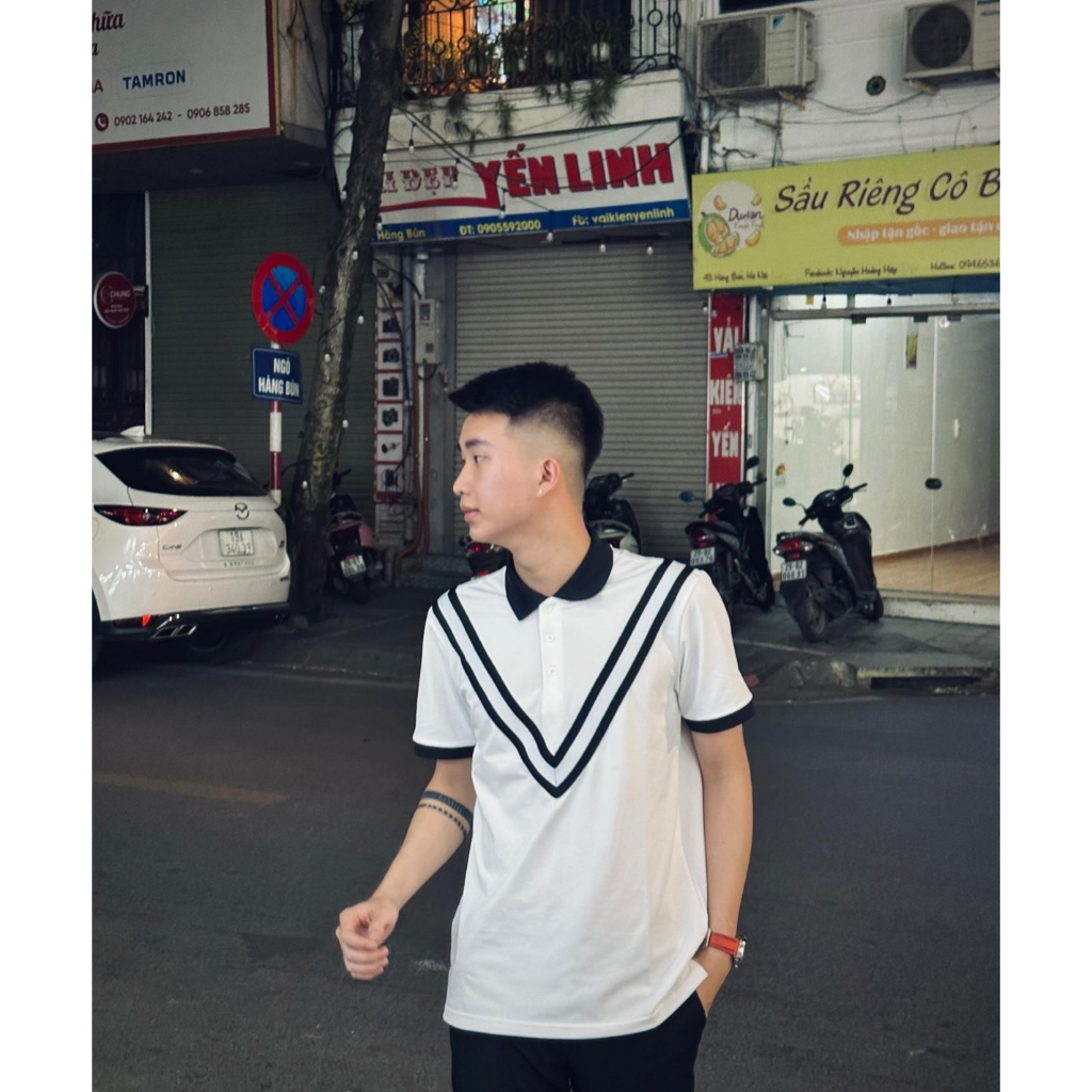 Áo thun, áo phông cao cấp họa tiết kẻ sọc - Áo polo form rộng unisex nam nữ