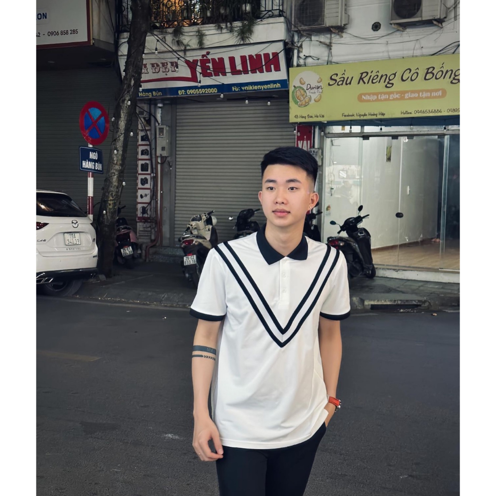 Áo thun, áo phông cao cấp họa tiết kẻ sọc - Áo polo form rộng unisex nam nữ
