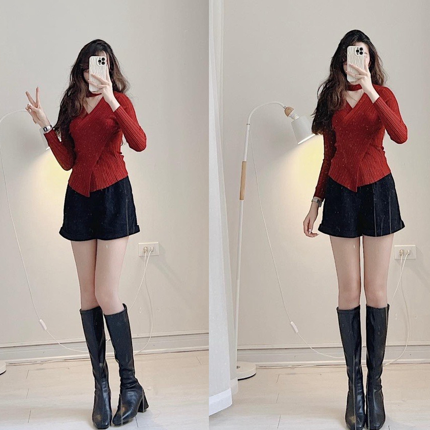 Áo Len Nữ Gân Tăm Vạt Chéo Dày Dặn Lên Dáng Cực Xinh Hàng L1 A413