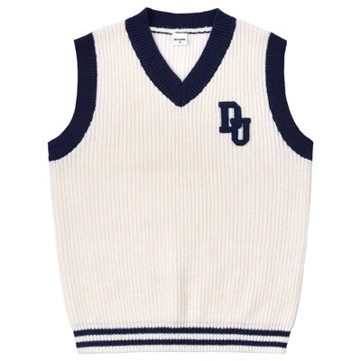 Áo Gile Dessuu chất liệu len màu kem họa tiết thêu chữ DU