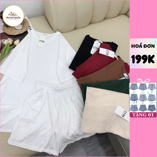 [Ảnh thật] Set Bộ Quần Áo Đùi - Set Đồ Nữ - Đồ Bộ Nữ - Set Cotton Nữ - Cotton Khô Trơn Màu 3158