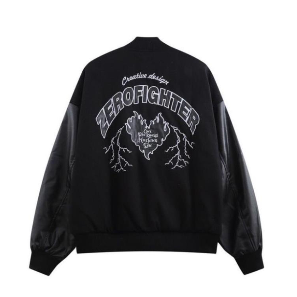 Áo khoác bomber tay da chữ FORGET from rộng unisex cho cả nam và nữ style ulzzang