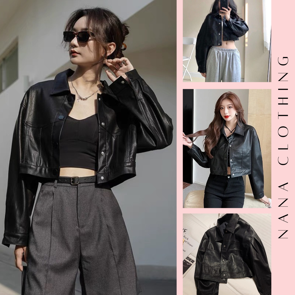 Áo khoác da croptop basic áo khoác da nữ phong cách cá tính trẻ trung năng động mặc đi chơi đi học đi làm