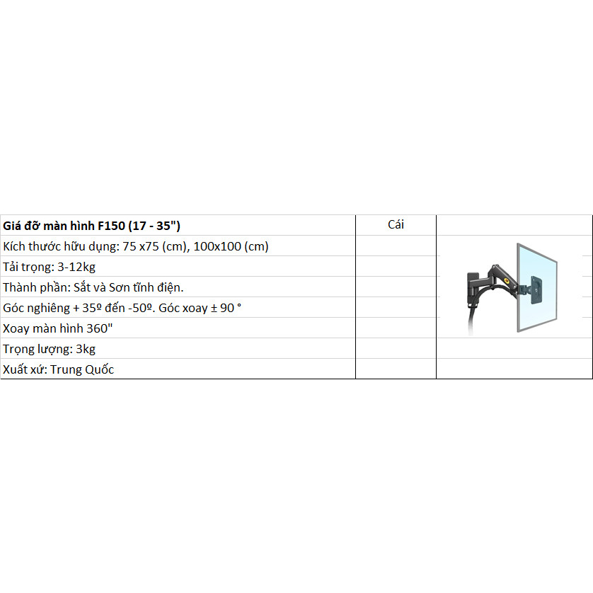 Giá treo màn hình ARM máy tính NB F80, H100, H180 Tải trọng 9Kg Mẫu mới 2021