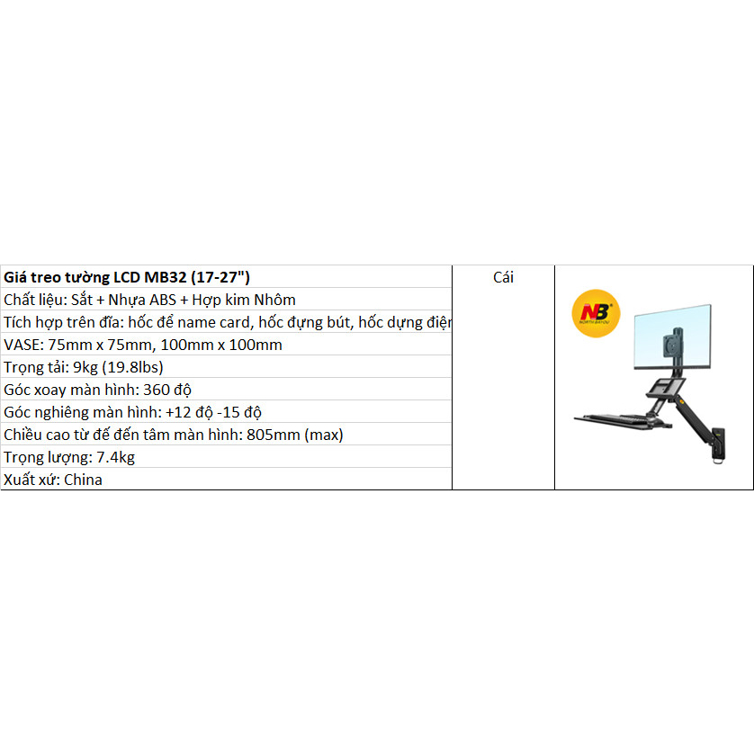Giá treo màn hình ARM máy tính NB F80, H100, H180 Tải trọng 9Kg Mẫu mới 2021