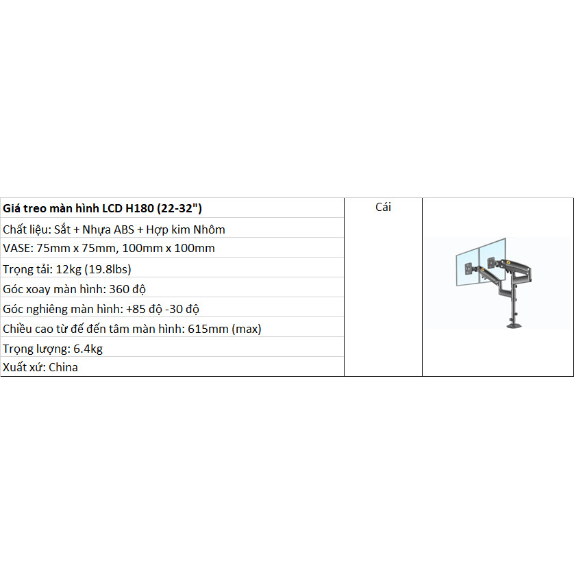Giá treo màn hình ARM máy tính NB F80, H100, H180 Tải trọng 9Kg Mẫu mới 2021