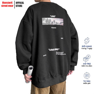  Sweater nỉ bông Love Wind nam nữ form rộng oversized áo dài tay Unisex Monster X Street Ulzzang 