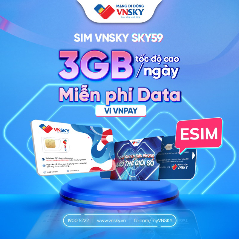 Sim 4G VNSKY 3GB/1 Ngày, Miễn Phí Ytub Toptok Đầu Số 0777