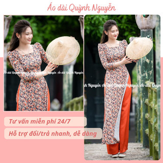 Áo dài cách tân, áo dài hoa nhí lụa nhật in 6d cách điệu cô u tay bồng MÃ N10