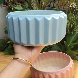 (2 size) Chậu sứ Bát Tràng Khía cạnh to trồng cây Để Bàn, Cây Nội Thất, Sen Đá, Xương rồng,